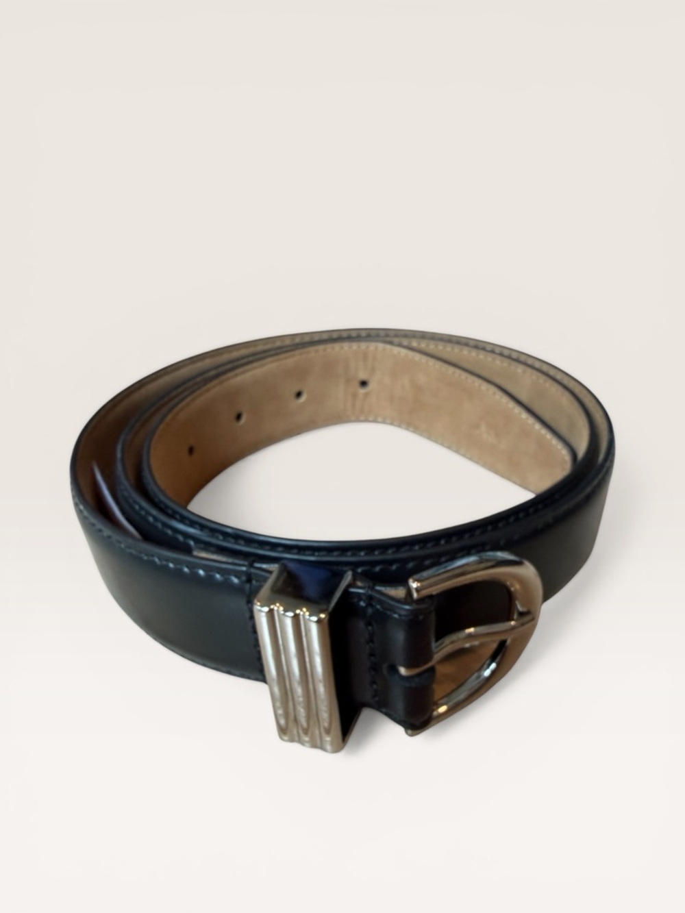 Abercrombie Black Leather Belt Silver Buckle L/XL Minimal Classic - Picture 2 of 6